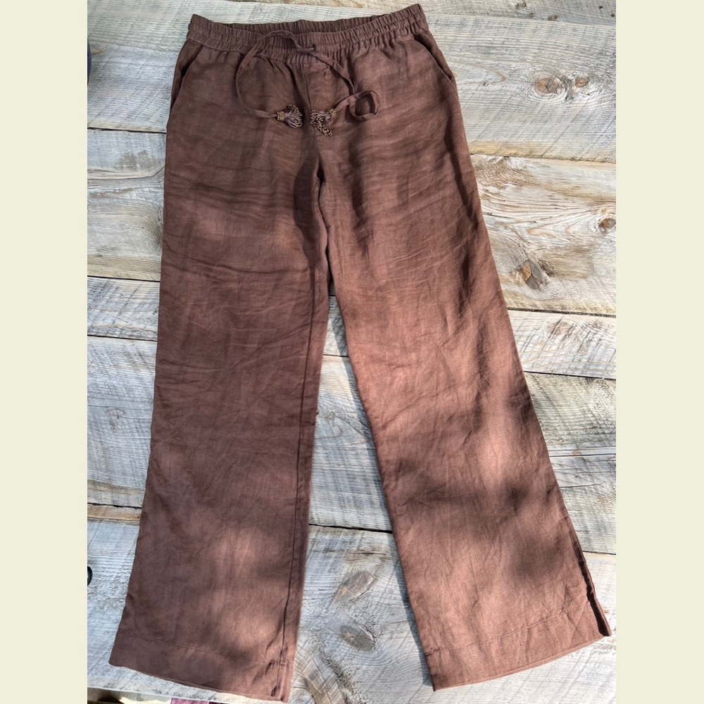 Calypso St Barth - Drawstring Pull-on Linen Pants - medium - brown color